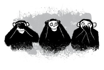 Three Monkeys - symbols. Author's illustration