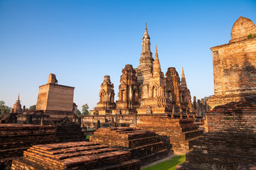 Fototapeta premium Sukhothai historical park. Buddhist temple ruins in Thailand