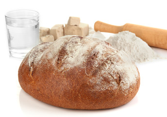 Composition with rye bread isolated on white