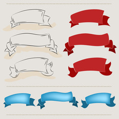 Ribbon banners, hand drawn set