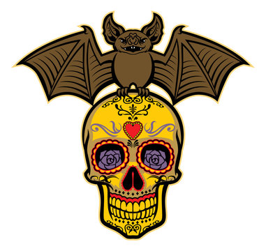 bat stand over the sugar skull