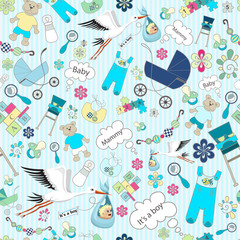 Vector endless background on birthday boy in blue