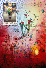 Graffiti background with balloon and stamp