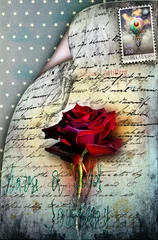 Deurstickers Oude brief met rode roos en stempel © Rosario Rizzo