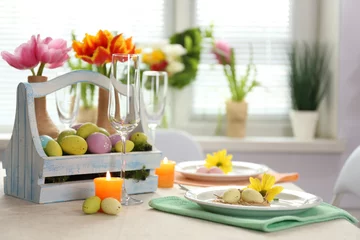 Foto auf Leinwand Beautiful holiday Easter table setting © Africa Studio