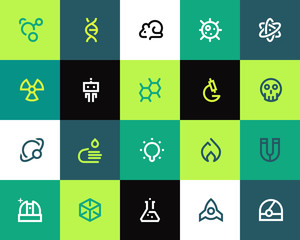 Science icons set. Flat