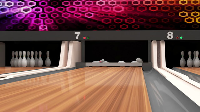 Animation of Bowling Strike. Bowling Ball crashing into the Pins