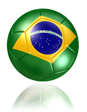 brazil flag on soccer ball on white background