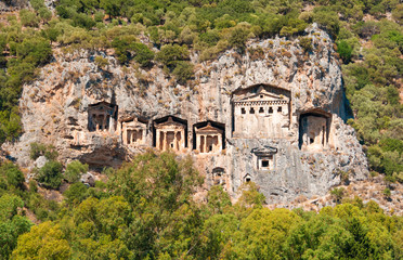Fototapeta na wymiar Ancient Lycian tombs - architecture in mountains of Turkey