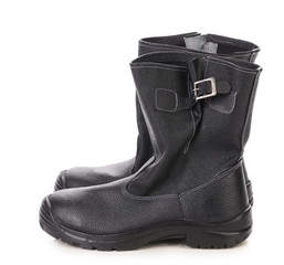 Black kersey pair of boots close up.