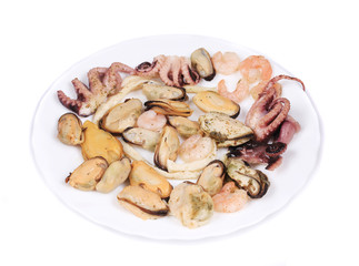 Close up of seafood products.