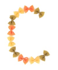 Letter C from the colorful pasta.