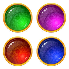 Golden button with patterned red gem