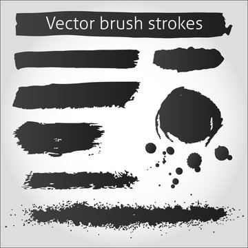 Set of vector grunge ink strokes and blot