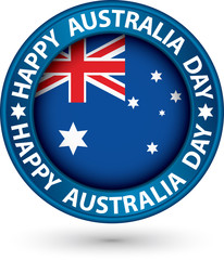 Happy Australia Day blue label, vector illustration