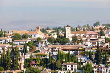 Fototapeta na wymiar View of the Arab quarter at sunrise, Granada, Spain
