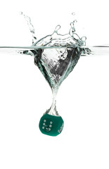 dice diving into the water.