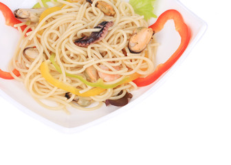 Sea salad with spaghetti