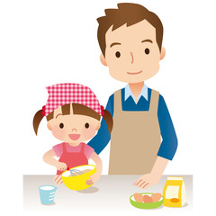 料理をする親子