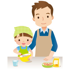 料理をする親子