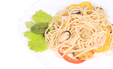 Sea salad with spaghetti