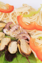 Sea salad with spaghetti