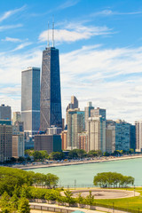 Chicago skyline aerial view - obrazy, fototapety, plakaty