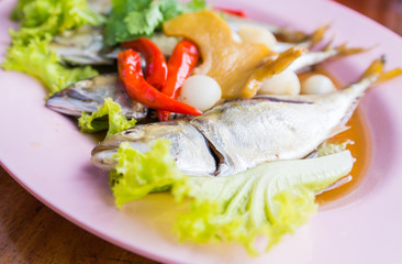 Fototapeta na wymiar Thai Tuna steamed sweet sauce