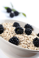 Oatmeal with fresh organic blackberries. Shallow DOF