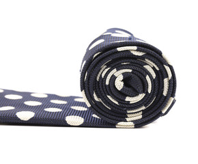 Folded blue tie with white speck