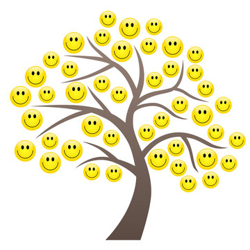 Baum mit Smileys als Bl&auml;ttern &ndash; Vektor/freigestellt