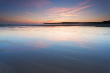 Fototapeta na wymiar Sunset at Freshwater West beach