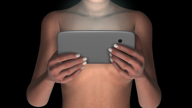 Woman holding a tablet computer.