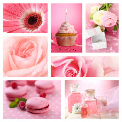 Collage of photos in pink colors