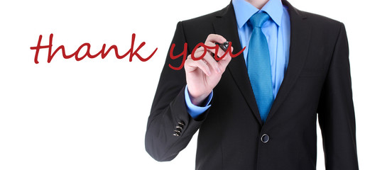 Hand writing Thank you on transparent board