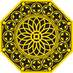 Black octagon with golden ornament
