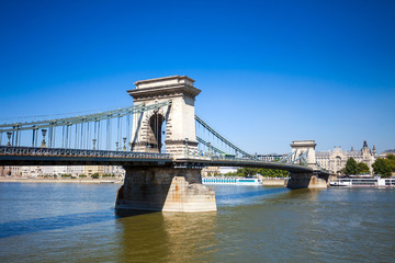 Fototapeta na wymiar Chain Bridge over Danube river, Budapest cityscape