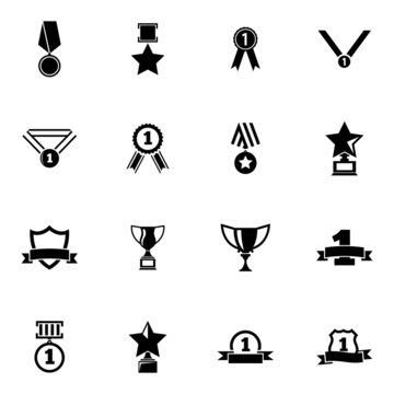 Vector black  trophy and  awards  icons set