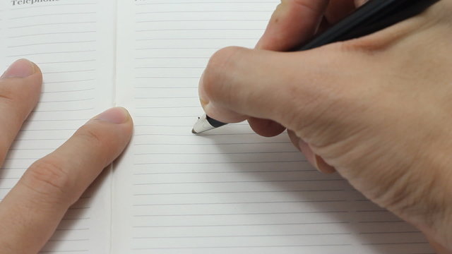 Hand Writing Word End on the Book