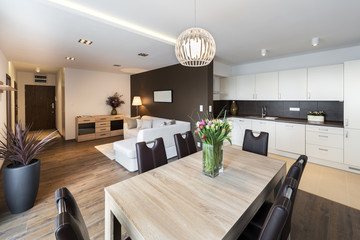 Luxurious kitchen with living area - obrazy, fototapety, plakaty