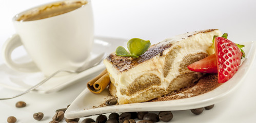 tiramisu on white background