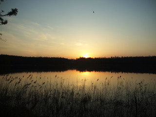 Obraz na płótnie Canvas sunset on the lake in Karelia