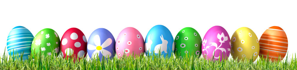 Ostereier-Reihe im Gras