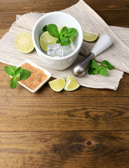 Ingredients for lemonade on wooden table