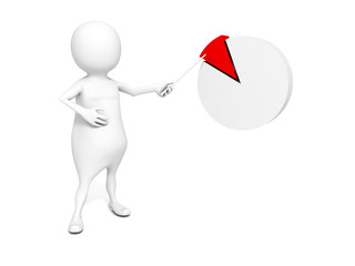 white 3d businessmen pointing pie chart with red part