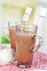 Hot chocolate with marshmallows, on light background