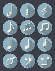 Music note flat design on dark background vector illustration
