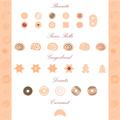 Vector illustration of pastry items