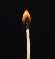 Burning match isolated on black