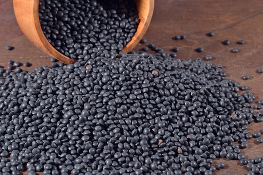 Black raw lentil in a bowl